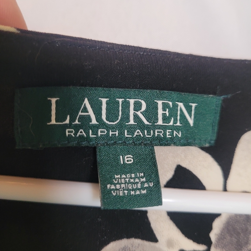 Lauren Ralph Lauren Black Gray Floral Vneck 3/4 Sleeve Midi Dress Size 16 - Picture 5 of 9